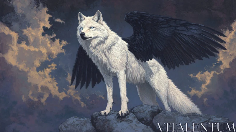 AI ART Mystical Winged Wolf Illustration