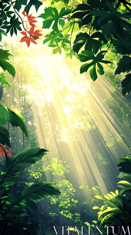 AI ART Sunlight Through a Lush Forest Canopy