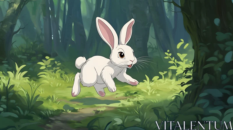 White Rabbit Cartoon in Forest AI Image