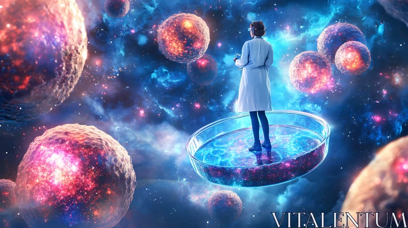 AI ART Scientist on Petri Dish in Space