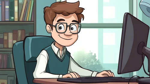 Office Scene with Cartoon Character