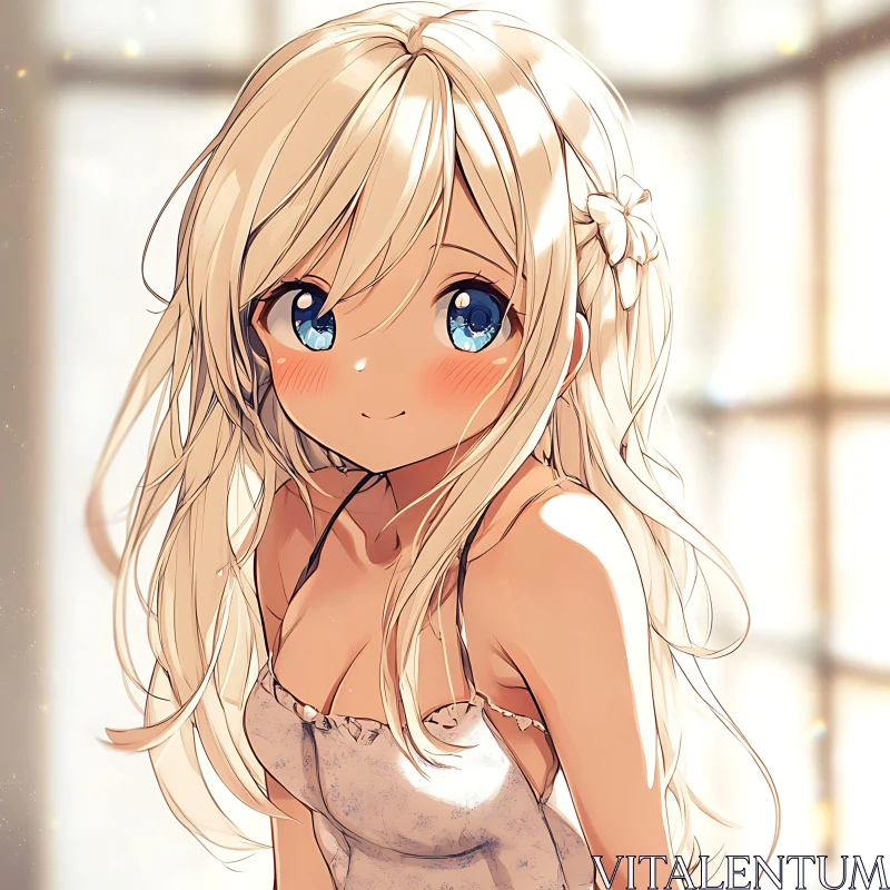 AI ART Cute Anime Girl with Long Blonde Hair