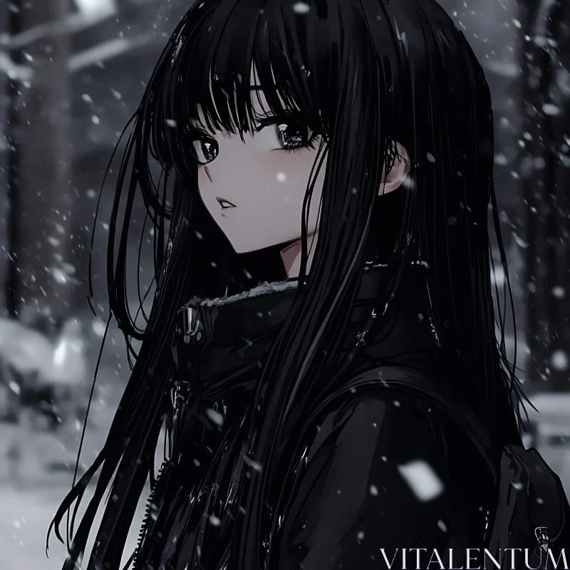 Melancholic Anime Girl in Winter AI Image