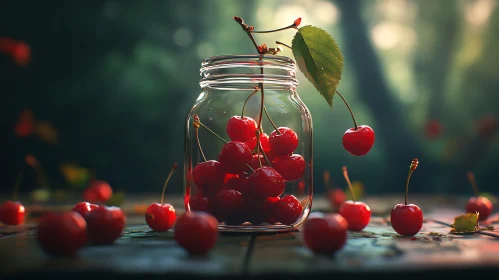 Red Cherries in Glass Container Still