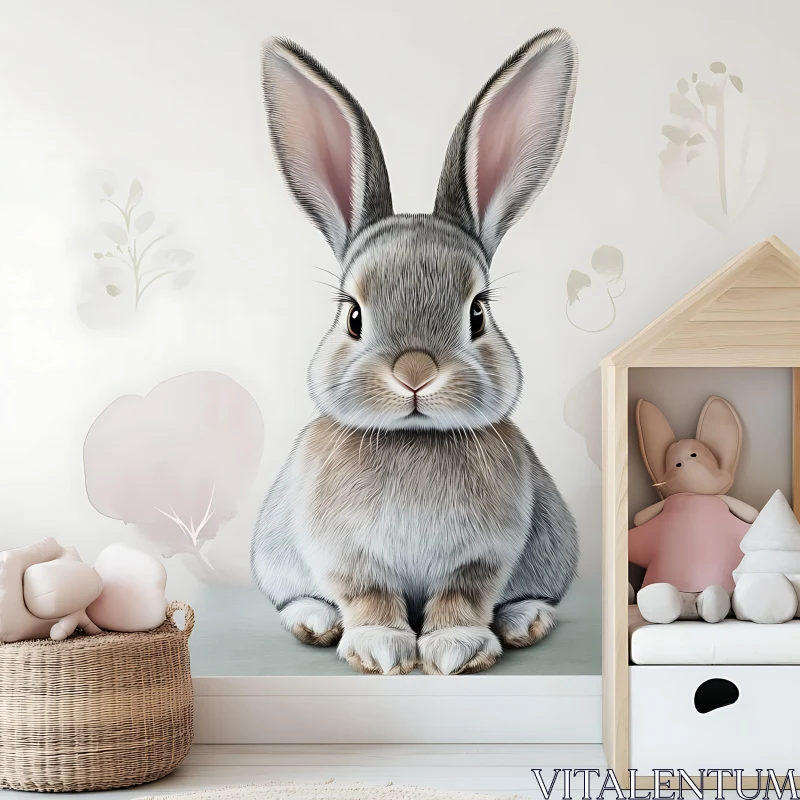 Grey Bunny with Long Ears AI Image