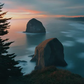 Coastal Evening Scene with Rocks