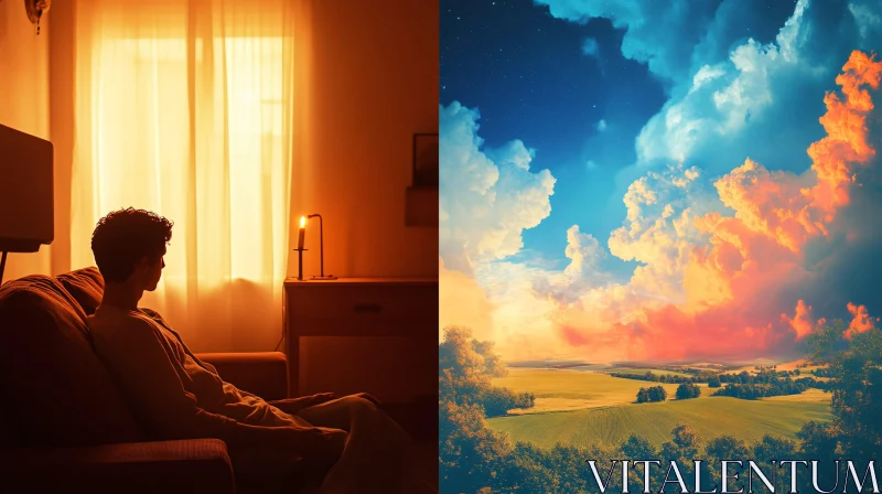 AI ART Dual Perspectives: Indoor Solitude and Imaginative Landscape