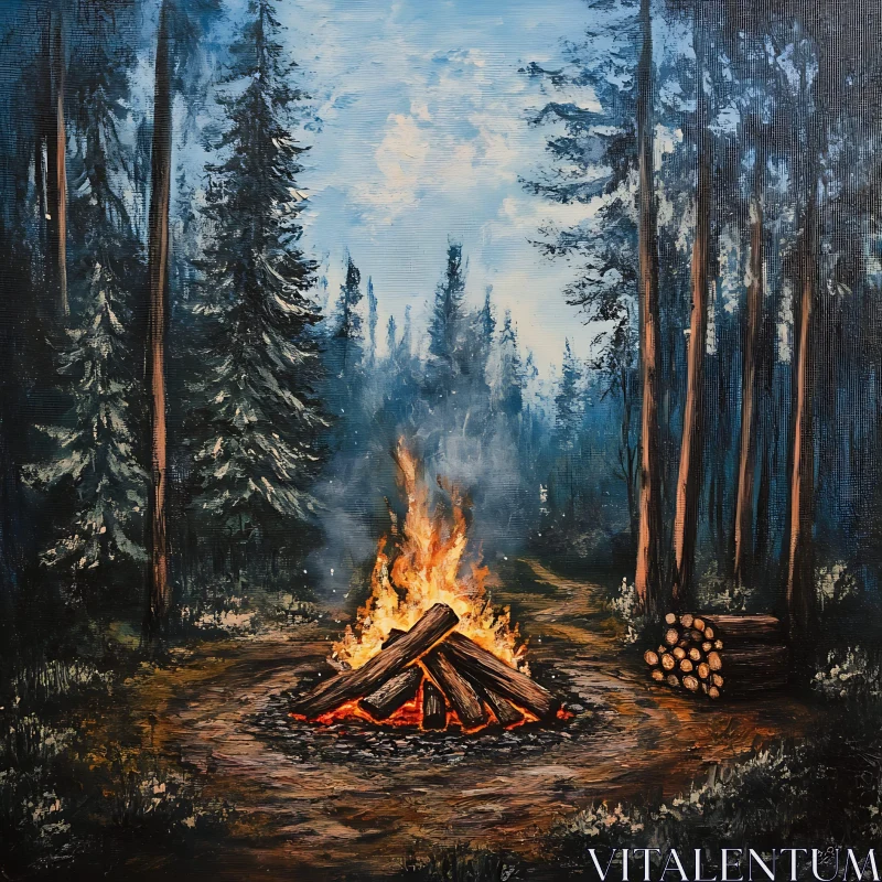 AI ART Forest Campfire Scene