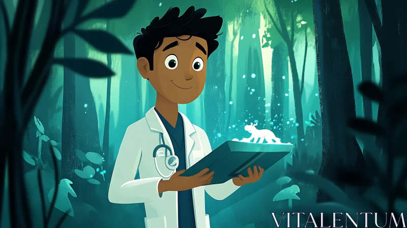 AI ART Cartoon Doctor in Teal Forest