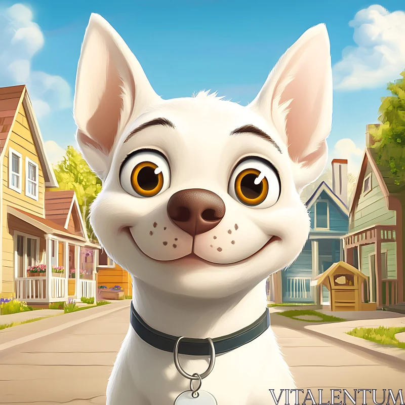 Cute Animated Puppy on a Colorful Street AI Image