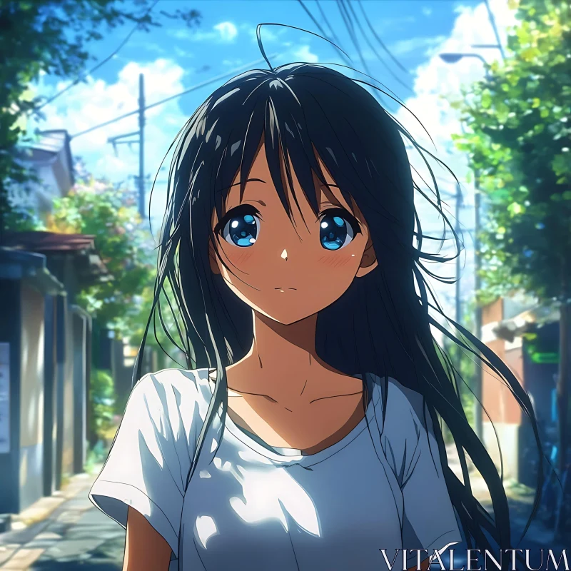 Sunny Day with Anime Girl AI Image