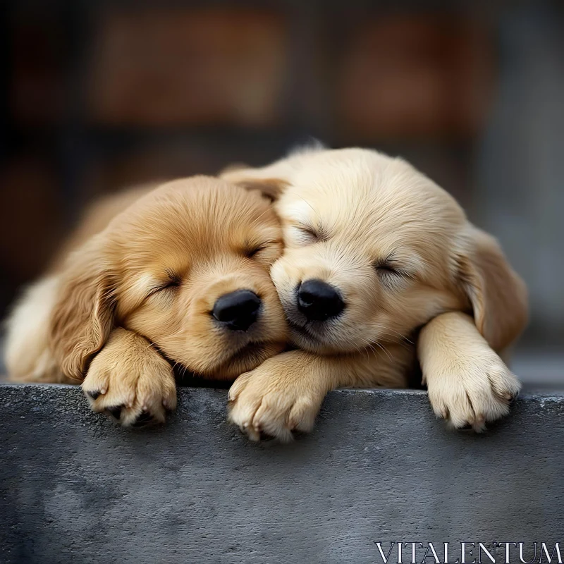 Cute Golden Retriever Puppies Sleeping Together AI Image