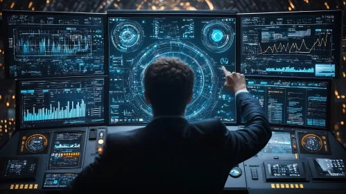 Man Analyzing Data on Multiple Screens