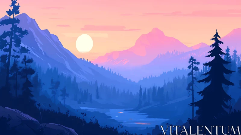 AI ART Tranquil Mountain Valley at Sunset