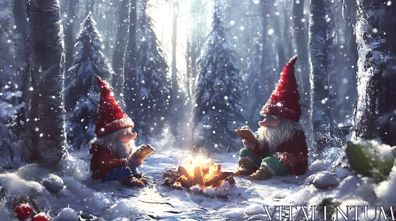 Winter Tales: Gnomes by the Fire AI Image