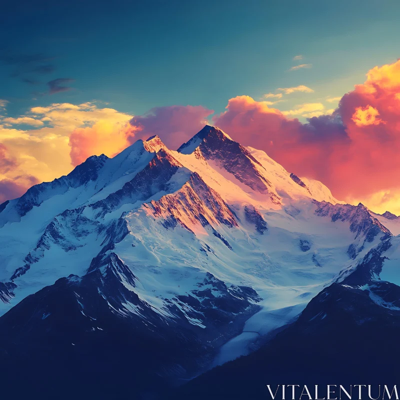 Mountain Range with Pink Sunset AI Image