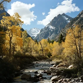 Golden Trees by Mountain Stream