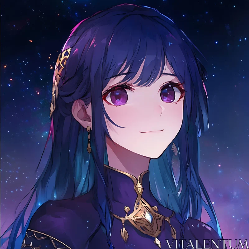 Starry Night Anime Beauty AI Image