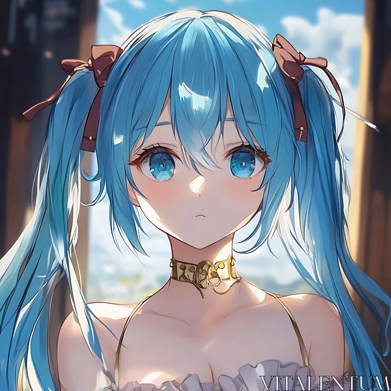 Blue-Haired Anime Girl with Large Eyes AI Image