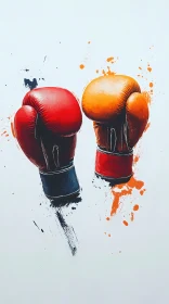 Artistic Depiction of Boxing Gloves with Paint Splashes AI Generated Image