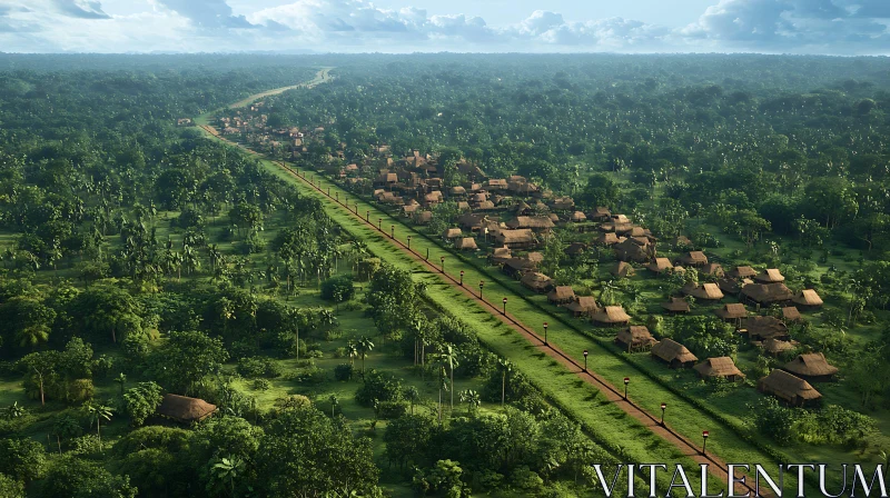 AI ART Aerial View of Forest Village