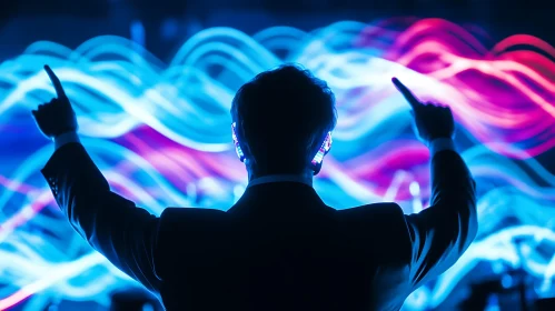 Silhouette in Neon Waves