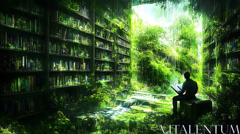 AI ART Lush Library: Where Books Meet Nature