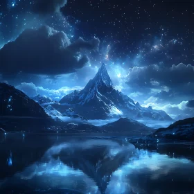 Night Mountain Range with Water Reflection