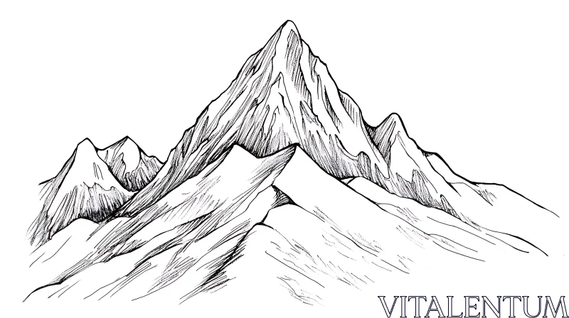 AI ART Detailed Mountain Peak Ink Drawing