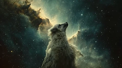 Celestial Wolf in Starry Night