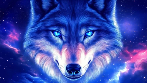 Blue Wolf in a Starry Galaxy