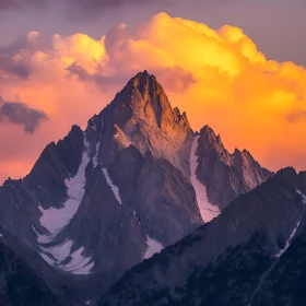 Snowy Mountain Peak at Sunset