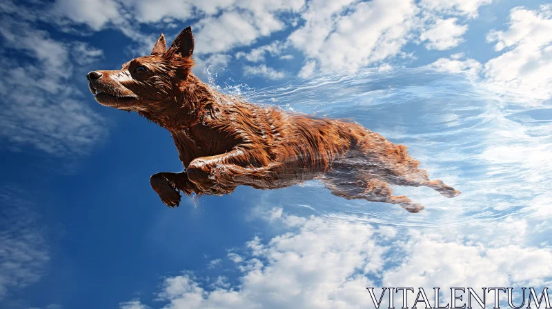 AI ART Canine in Motion Against a Cloudy Backdrop