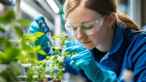 Woman Conducting Plant Research in Lab
