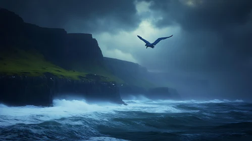 Bird Flying Over the Ocean