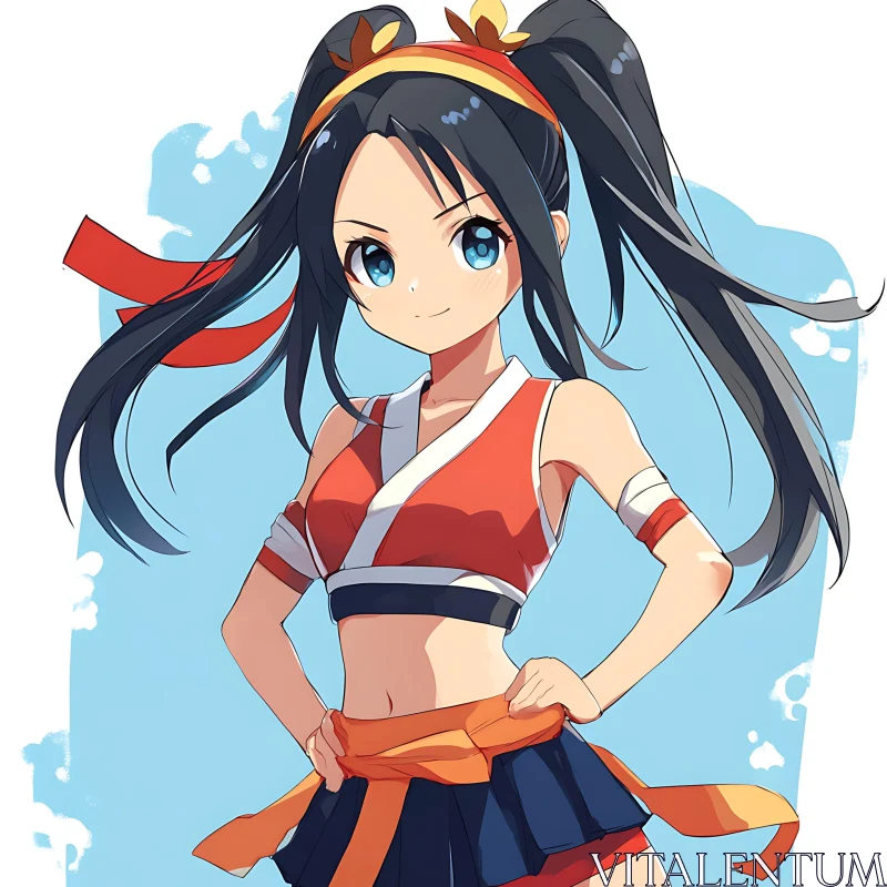 Anime Cheerleader with High Ponytails and Vibrant Outfit AI Image