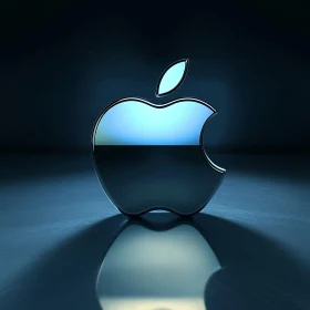 Shiny Apple Logo with Leaf in a Blue Setting