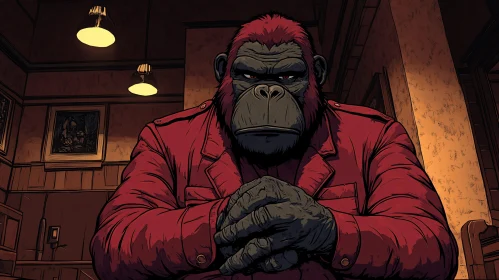 Gorilla with Red Jacket in Comic Style