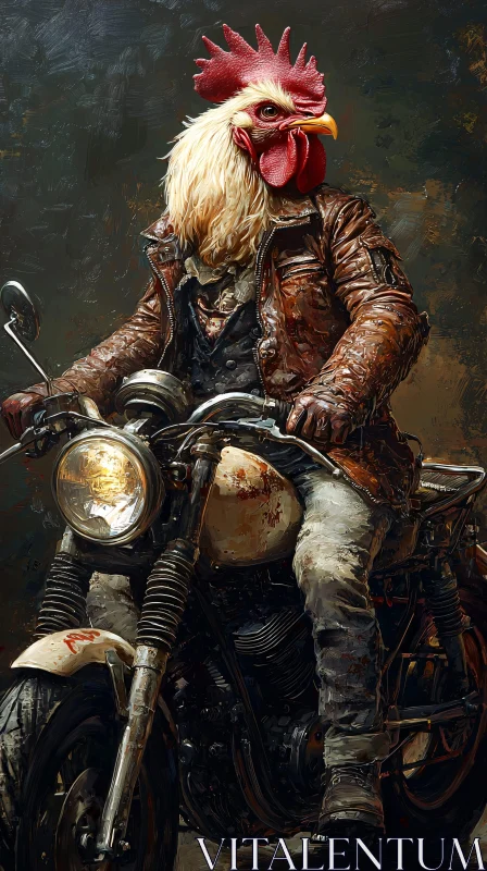 Anthropomorphic Rooster on Motorbike AI Image