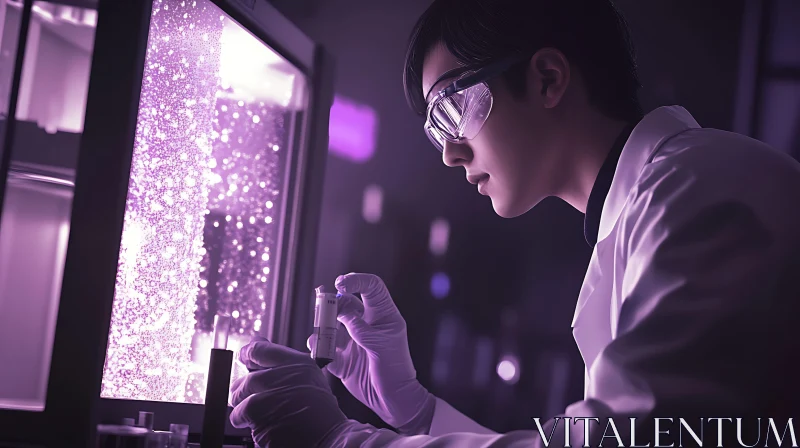 Laboratory Experiment with Purple Light AI Image