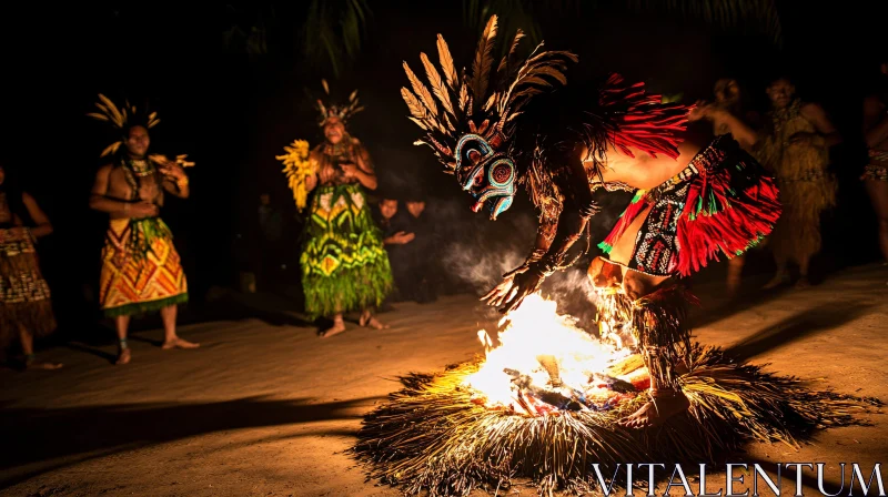 AI ART Cultural Fire Dance at Night