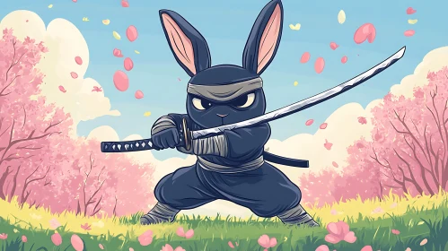 Cartoon Rabbit Ninja with Sword