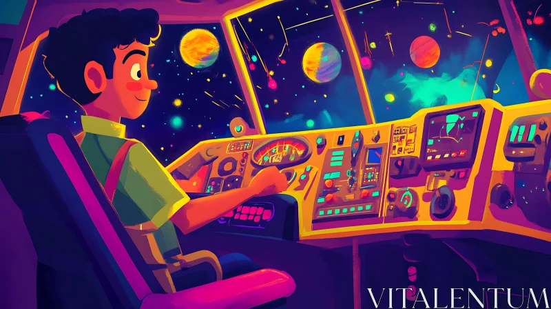 Space Pilot Cartoon Illustration AI Image