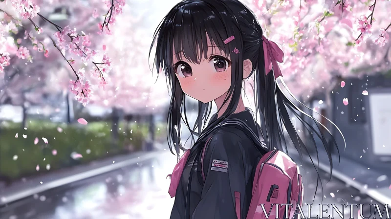 Schoolgirl in Spring Blossom AI Image