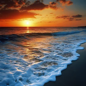 Ocean Sunset with Rolling Waves