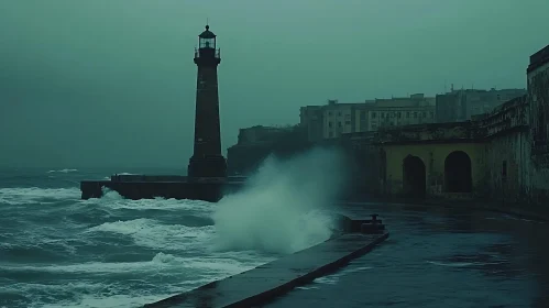 Coastal Lighthouse on a Stormy Day