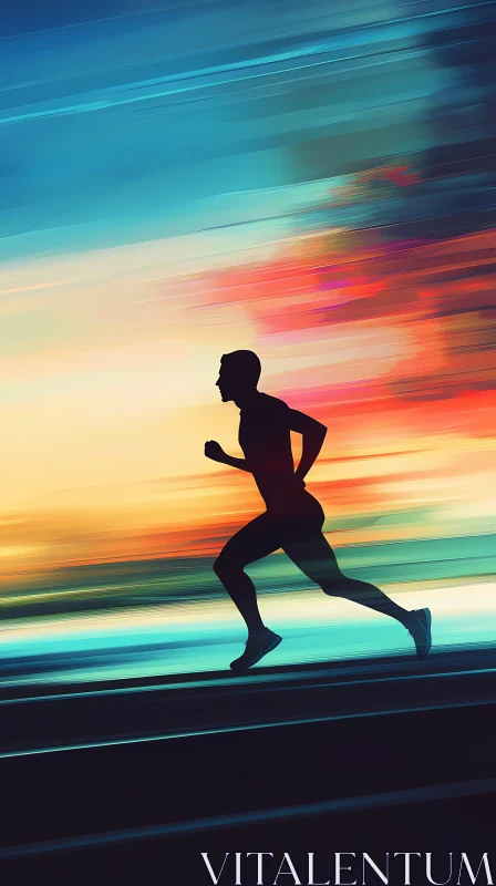 Silhouette of Runner Against Vibrant Sunset AI Image