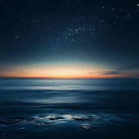 Peaceful Seascape with Starry Sky