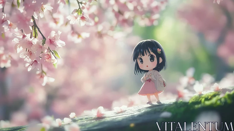 AI ART Anime Girl and Cherry Blossoms