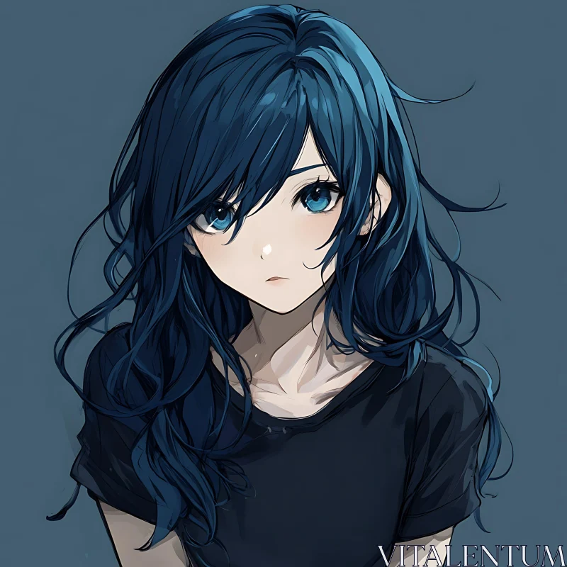 Serene Anime Portrait of Blue-Haired Girl AI Image